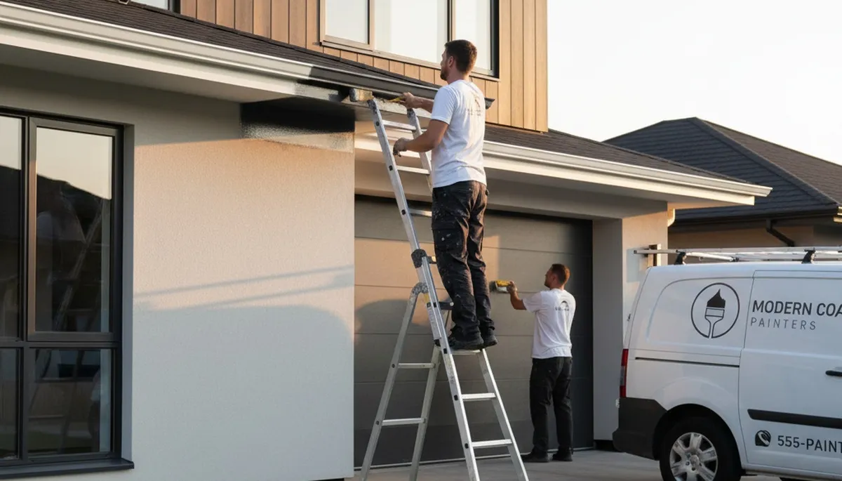 Professional gutter painting on Tucson, AZ home exterior by local house painting contractors