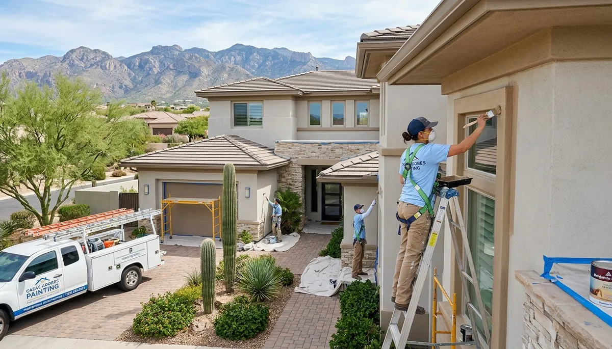 Professional house painters in Tucson AZ completing exterior home painting with expert precision