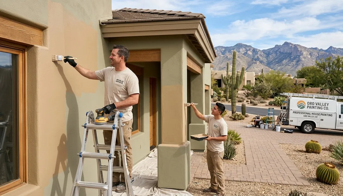 Professional house painters working on residential exterior in Tucson, AZ