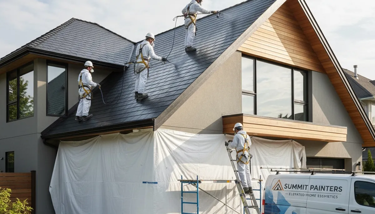 Professional roof painting and coating on Tucson AZ home for sun and monsoon protection