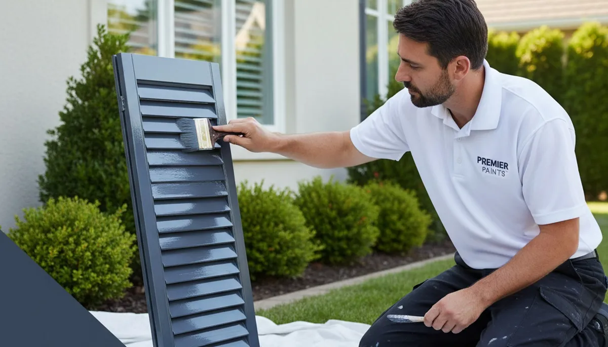 Professional shutter painting on a Tucson AZ home exterior by expert house painters