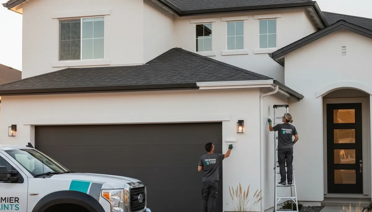 Professional trim and fascia painting on Tucson AZ home exterior with UV-resistant finish